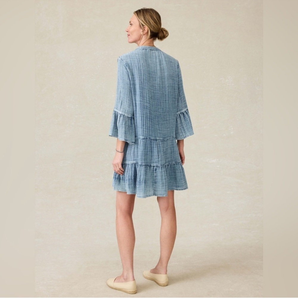 Faherty Dune Cotton Gauze Kasey Midi Dress, Light Blue Indigo, Size S, NWT - Picture 5 of 9
